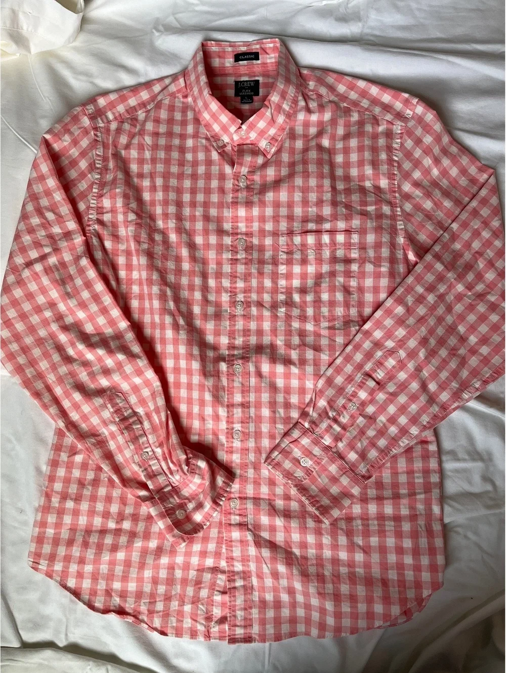 J.Crew Classic Flex Washed Large Pink and White Gingham Button-Up Shirt